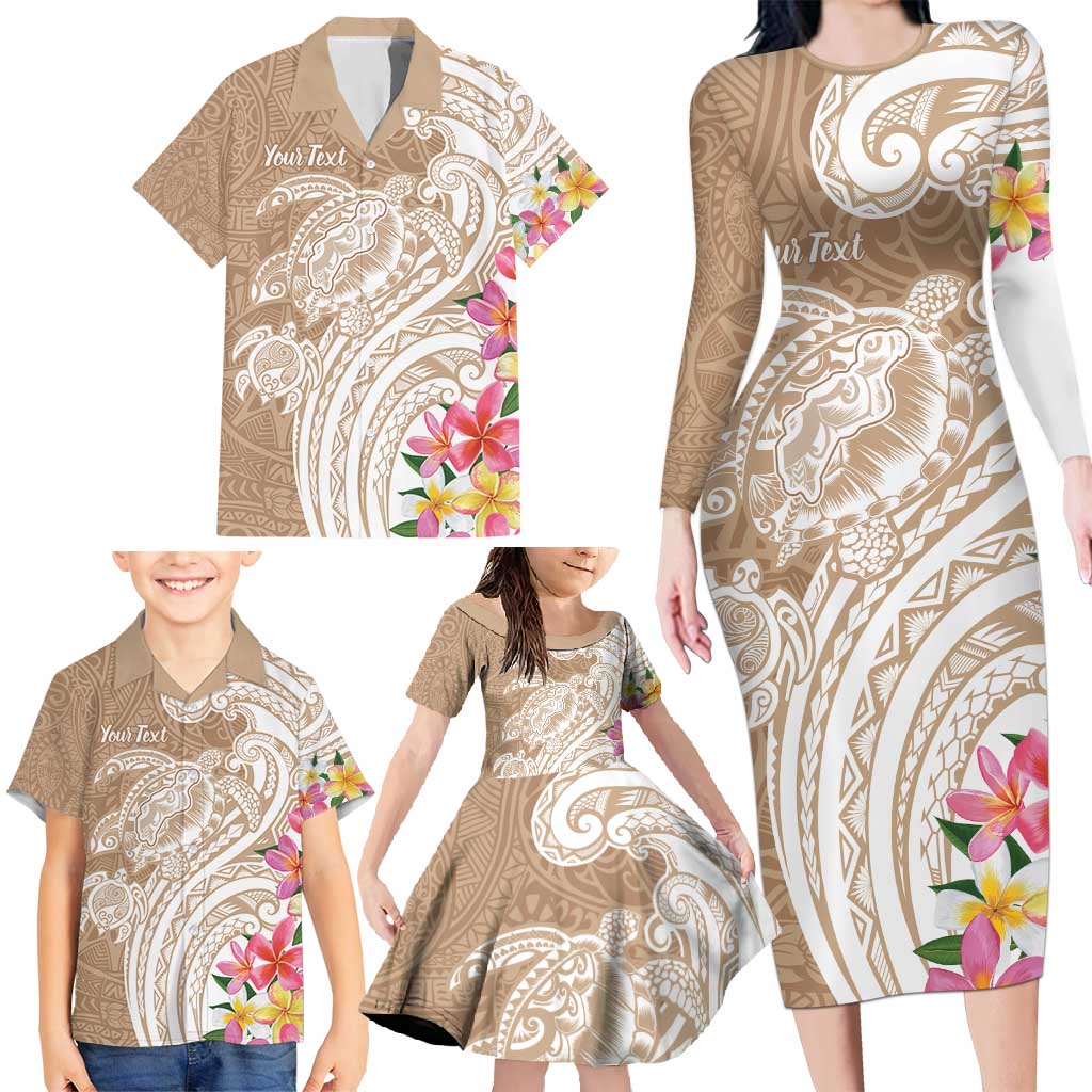 Aloha Niihau Island Personalized Family Matching Long Sleeve Bodycon Dress and Hawaiian Shirt Beige Dreamy Turtle LT7 - Polynesian Pride