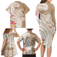 Aloha Niihau Island Personalized Family Matching Long Sleeve Bodycon Dress and Hawaiian Shirt Beige Dreamy Turtle LT7 - Polynesian Pride