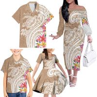 Aloha Niihau Island Personalized Family Matching Off The Shoulder Long Sleeve Dress and Hawaiian Shirt Beige Dreamy Turtle LT7 - Polynesian Pride