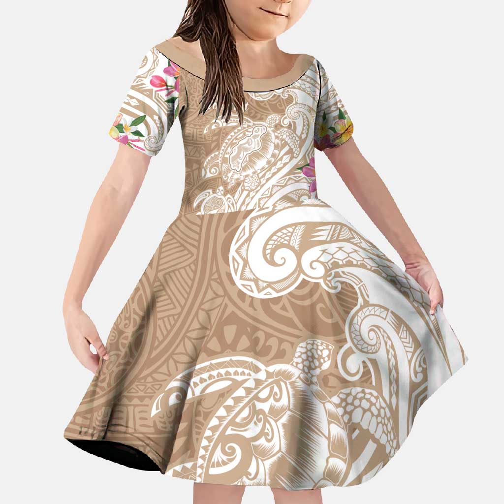 Aloha Ni’ihau Island Personalized Family Matching Off Shoulder Maxi Dress and Hawaiian Shirt Beige Dreamy Turtle