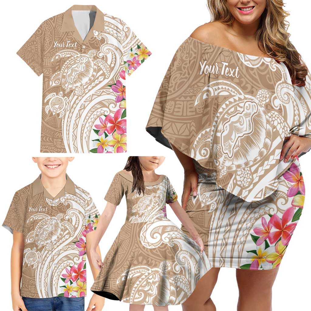 Aloha Niihau Island Personalized Family Matching Off Shoulder Short Dress and Hawaiian Shirt Beige Dreamy Turtle LT7 - Polynesian Pride