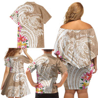 Aloha Niihau Island Personalized Family Matching Off Shoulder Short Dress and Hawaiian Shirt Beige Dreamy Turtle LT7 - Polynesian Pride