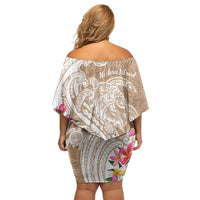 Aloha Niihau Island Personalized Family Matching Off Shoulder Short Dress and Hawaiian Shirt Beige Dreamy Turtle LT7 - Polynesian Pride
