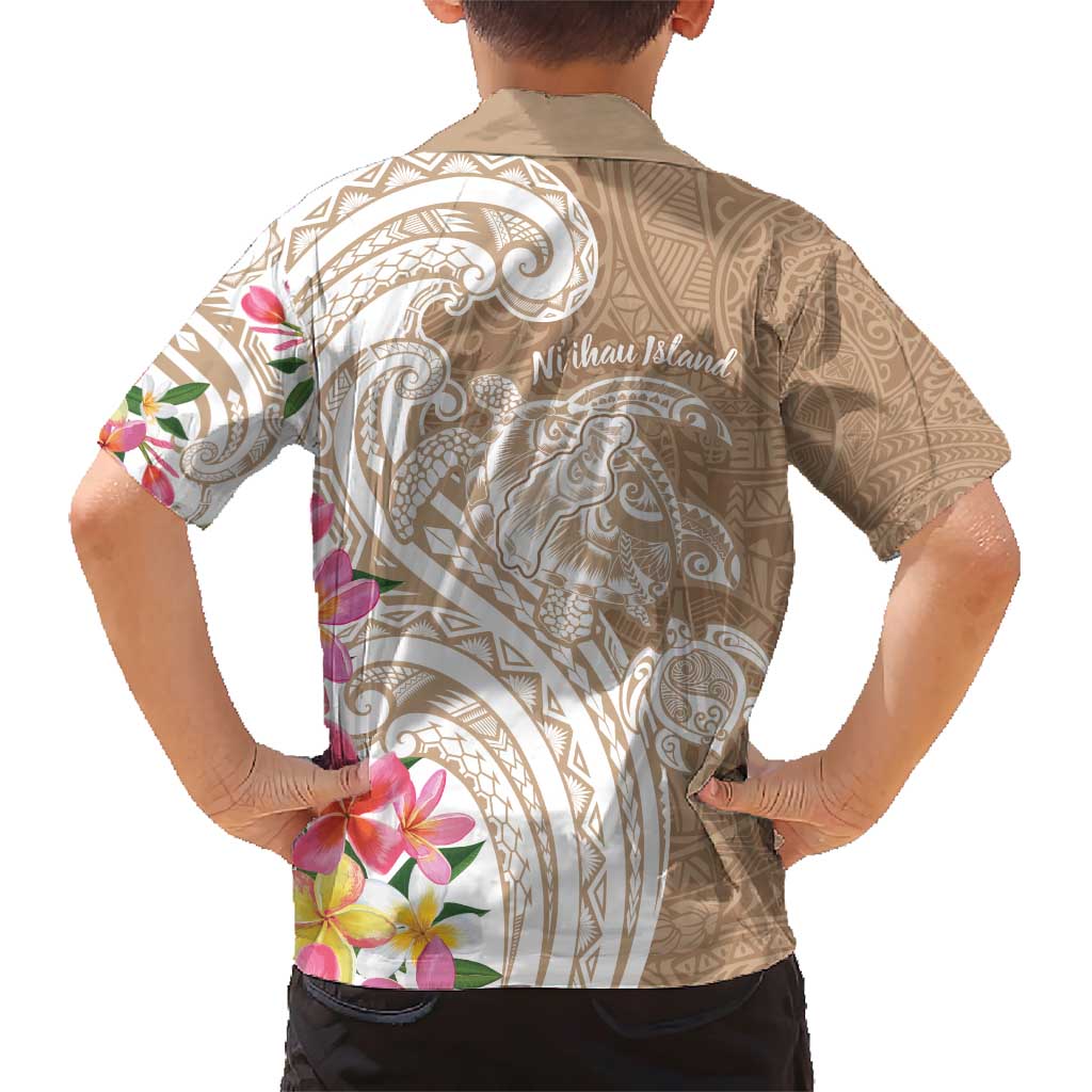 Aloha Niihau Island Personalized Family Matching Short Sleeve Bodycon Dress and Hawaiian Shirt Beige Dreamy Turtle LT7 - Polynesian Pride