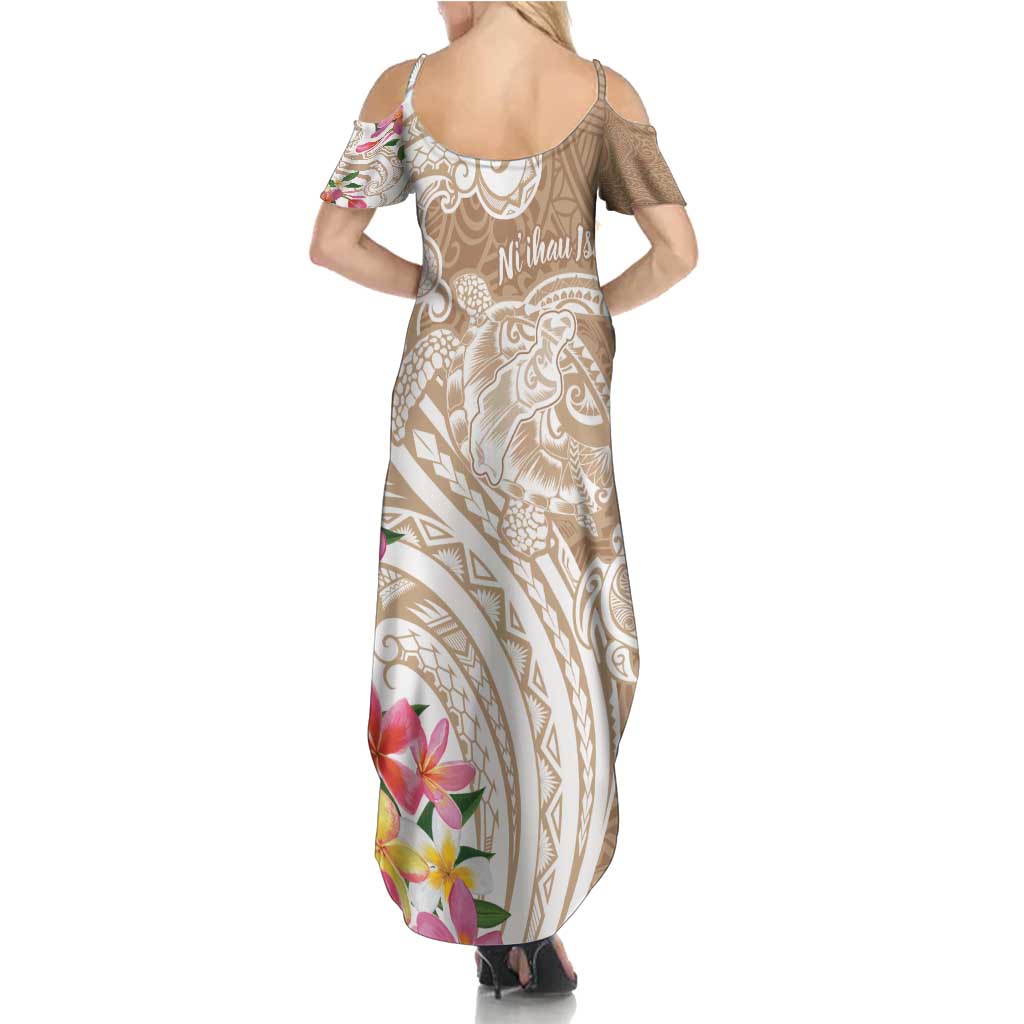 Aloha Ni’ihau Island Personalized Family Matching Summer Maxi Dress and Hawaiian Shirt Beige Dreamy Turtle