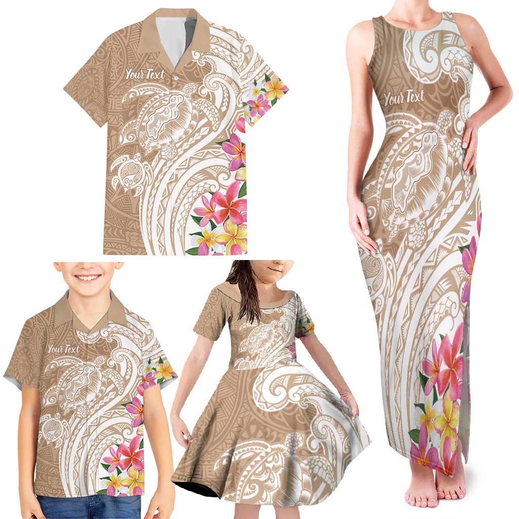 Aloha Niihau Island Personalized Family Matching Tank Maxi Dress and Hawaiian Shirt Beige Dreamy Turtle LT7 - Polynesian Pride