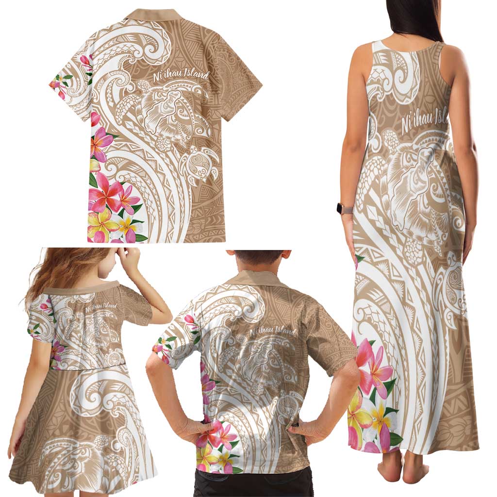 Aloha Niihau Island Personalized Family Matching Tank Maxi Dress and Hawaiian Shirt Beige Dreamy Turtle LT7 - Polynesian Pride