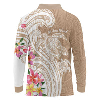 Aloha Niihau Island Personalized Long Sleeve Polo Shirt Beige Dreamy Turtle LT7 - Polynesian Pride