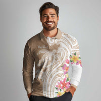 Aloha Niihau Island Personalized Long Sleeve Polo Shirt Beige Dreamy Turtle LT7 - Polynesian Pride