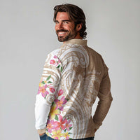 Aloha Niihau Island Personalized Long Sleeve Polo Shirt Beige Dreamy Turtle LT7 - Polynesian Pride