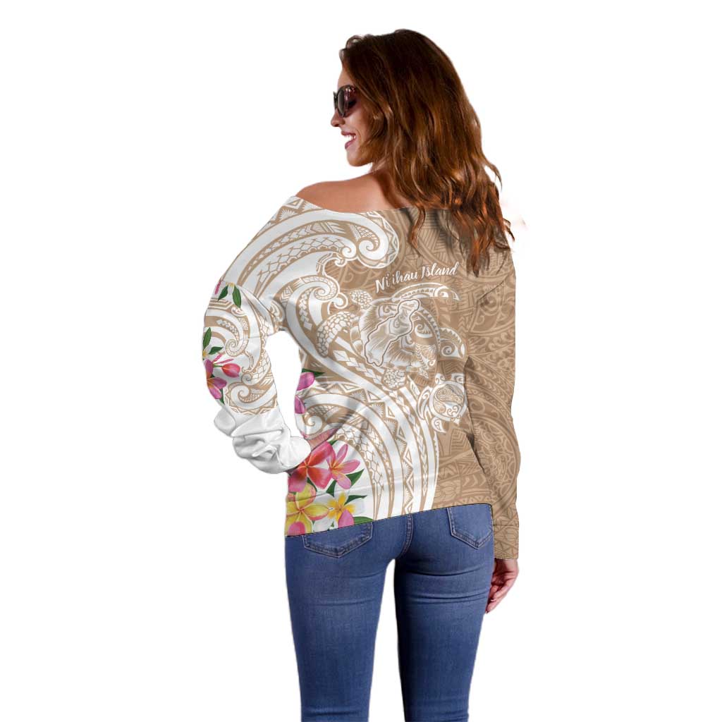 Aloha Niihau Island Personalized Off Shoulder Sweater Beige Dreamy Turtle LT7 - Polynesian Pride