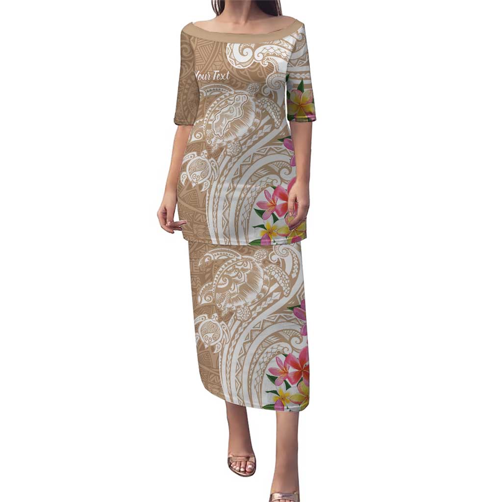 Aloha Niihau Island Personalized Puletasi Beige Dreamy Turtle LT7 Long Dress Beige - Polynesian Pride