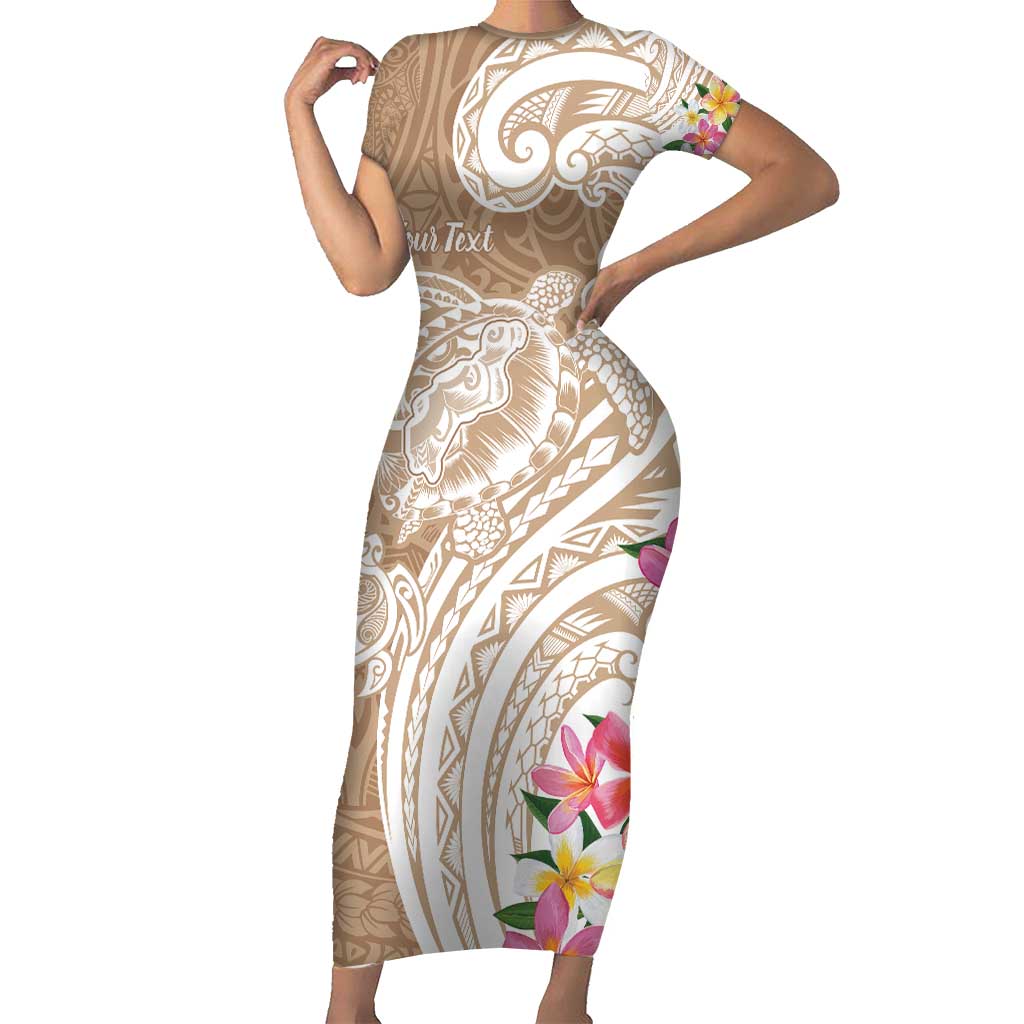 Aloha Niihau Island Personalized Short Sleeve Bodycon Dress Beige Dreamy Turtle LT7 Long Dress Beige - Polynesian Pride