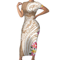 Aloha Niihau Island Personalized Short Sleeve Bodycon Dress Beige Dreamy Turtle LT7 Long Dress Beige - Polynesian Pride