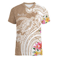 Aloha Ni’ihau Island Personalized Women V-Neck T-Shirt Beige Dreamy Turtle