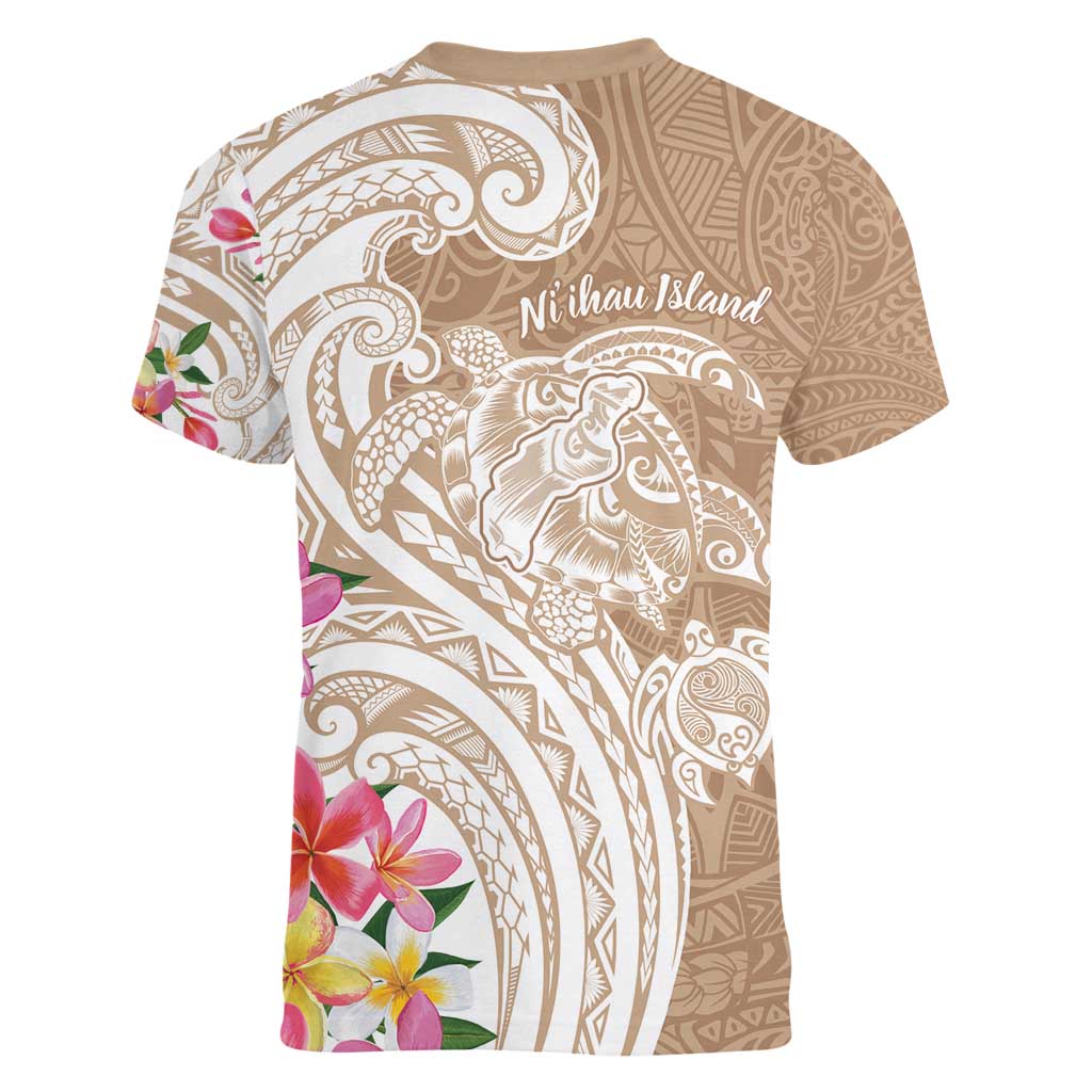 Aloha Ni’ihau Island Personalized Women V-Neck T-Shirt Beige Dreamy Turtle