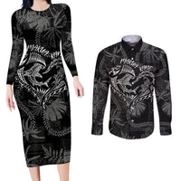 Hawaii Father's Day Vintage Lei Couples Matching Long Sleeve Bodycon Dress and Long Sleeve Button Shirt Hauoli la Makuakane - Black LT7 Black - Polynesian Pride
