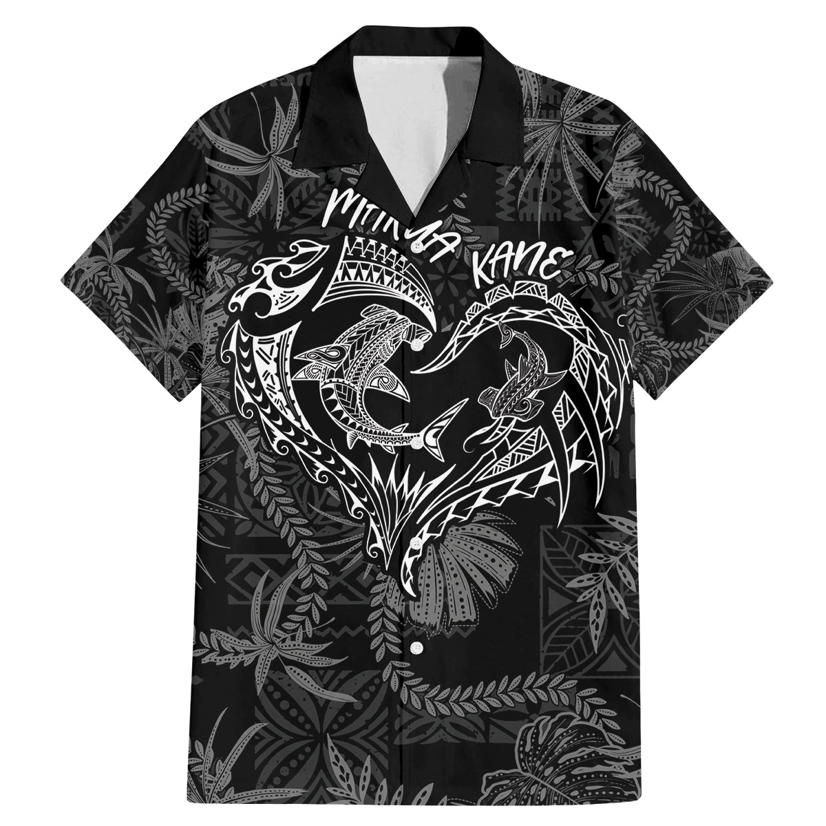 Hawaii Father's Day Vintage Lei Family Matching Mermaid Dress and Hawaiian Shirt Hauoli la Makuakane - Black LT7 Dad's Shirt - Short Sleeve Black - Polynesian Pride