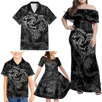 Hawaii Father's Day Vintage Lei Family Matching Off Shoulder Maxi Dress and Hawaiian Shirt Hauoli la Makuakane - Black LT7 - Polynesian Pride