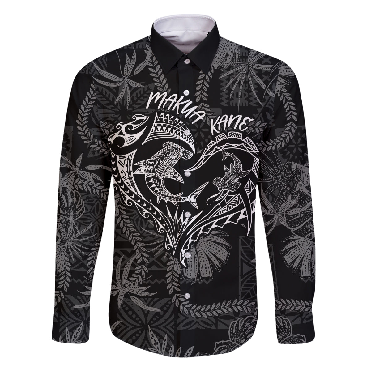 Hawaii Father's Day Vintage Lei Family Matching Off Shoulder Maxi Dress and Hawaiian Shirt Hauoli la Makuakane - Black LT7 Dad's Shirt - Long Sleeve Black - Polynesian Pride