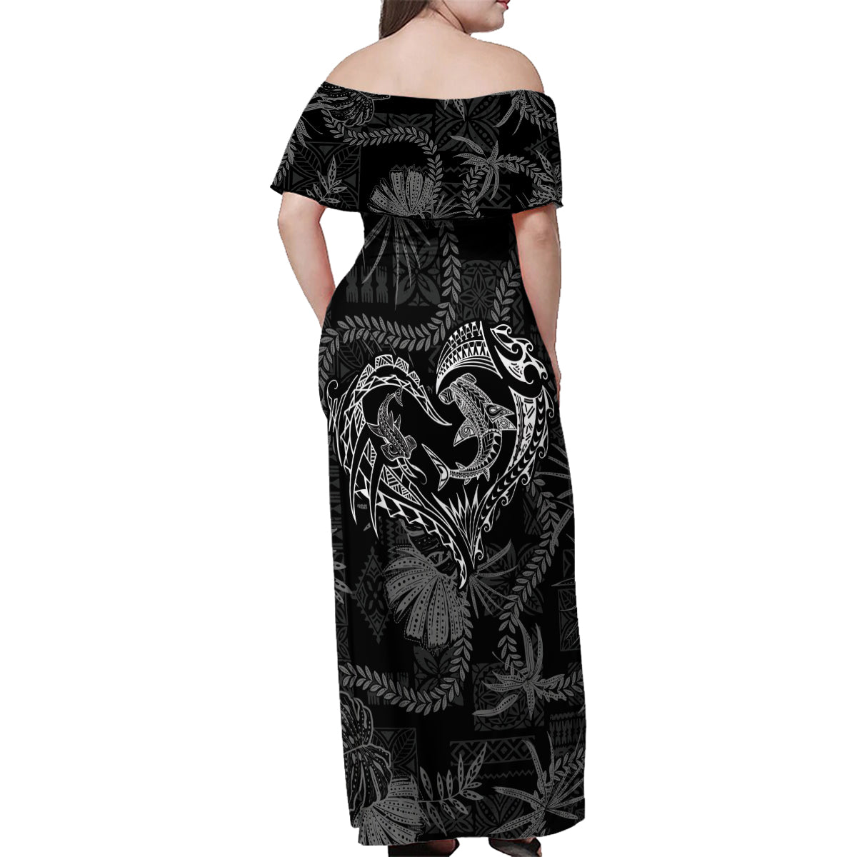 Hawaii Father's Day Vintage Lei Family Matching Off Shoulder Maxi Dress and Hawaiian Shirt Hauoli la Makuakane - Black LT7 - Polynesian Pride
