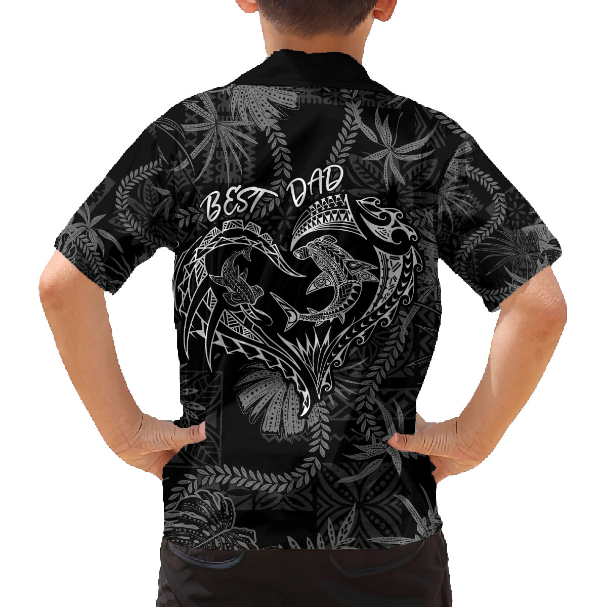 Hawaii Father's Day Vintage Lei Family Matching Off Shoulder Short Dress and Hawaiian Shirt Hauoli la Makuakane - Black LT7 - Polynesian Pride