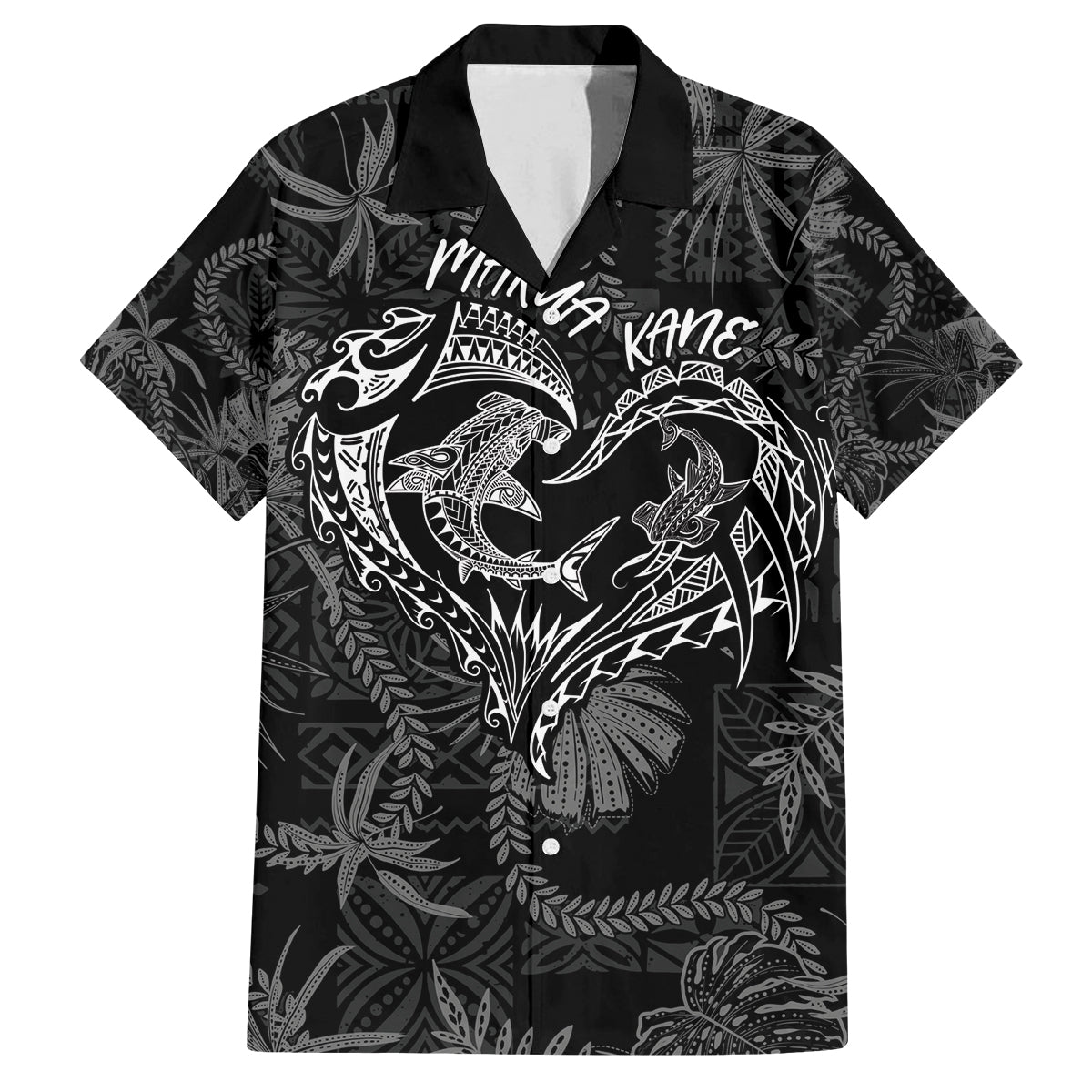 Hawaii Father's Day Vintage Lei Family Matching Off Shoulder Short Dress and Hawaiian Shirt Hauoli la Makuakane - Black LT7 Dad's Shirt - Short Sleeve Black - Polynesian Pride