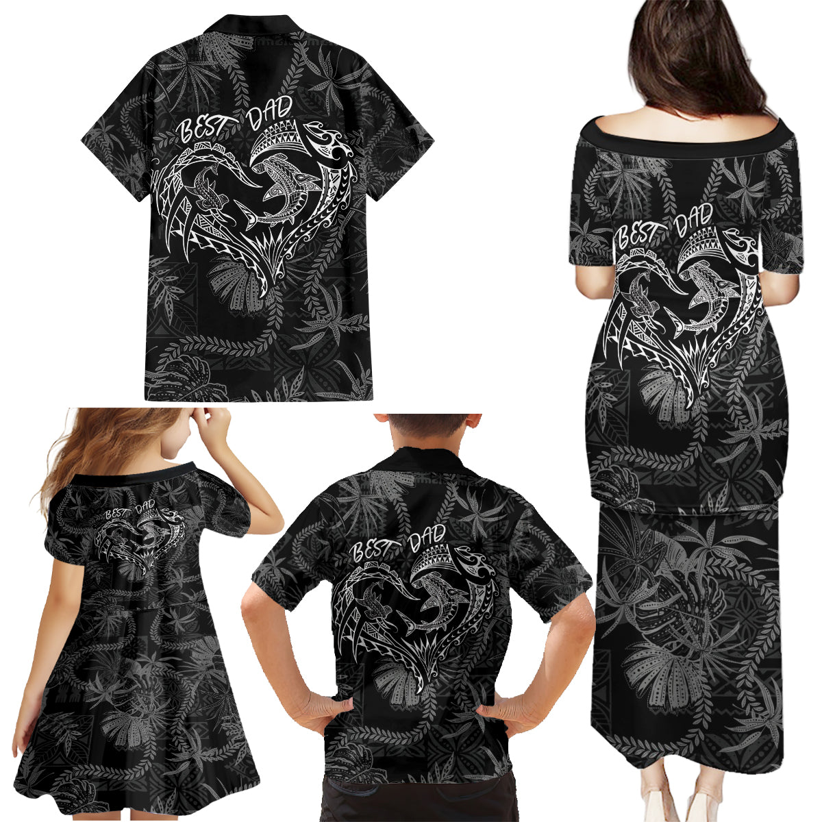 Hawaii Father's Day Vintage Lei Family Matching Puletasi and Hawaiian Shirt Hauoli la Makuakane - Black LT7 - Polynesian Pride