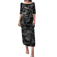 Hawaii Father's Day Vintage Lei Family Matching Puletasi and Hawaiian Shirt Hauoli la Makuakane - Black LT7 Mom's Dress Black - Polynesian Pride