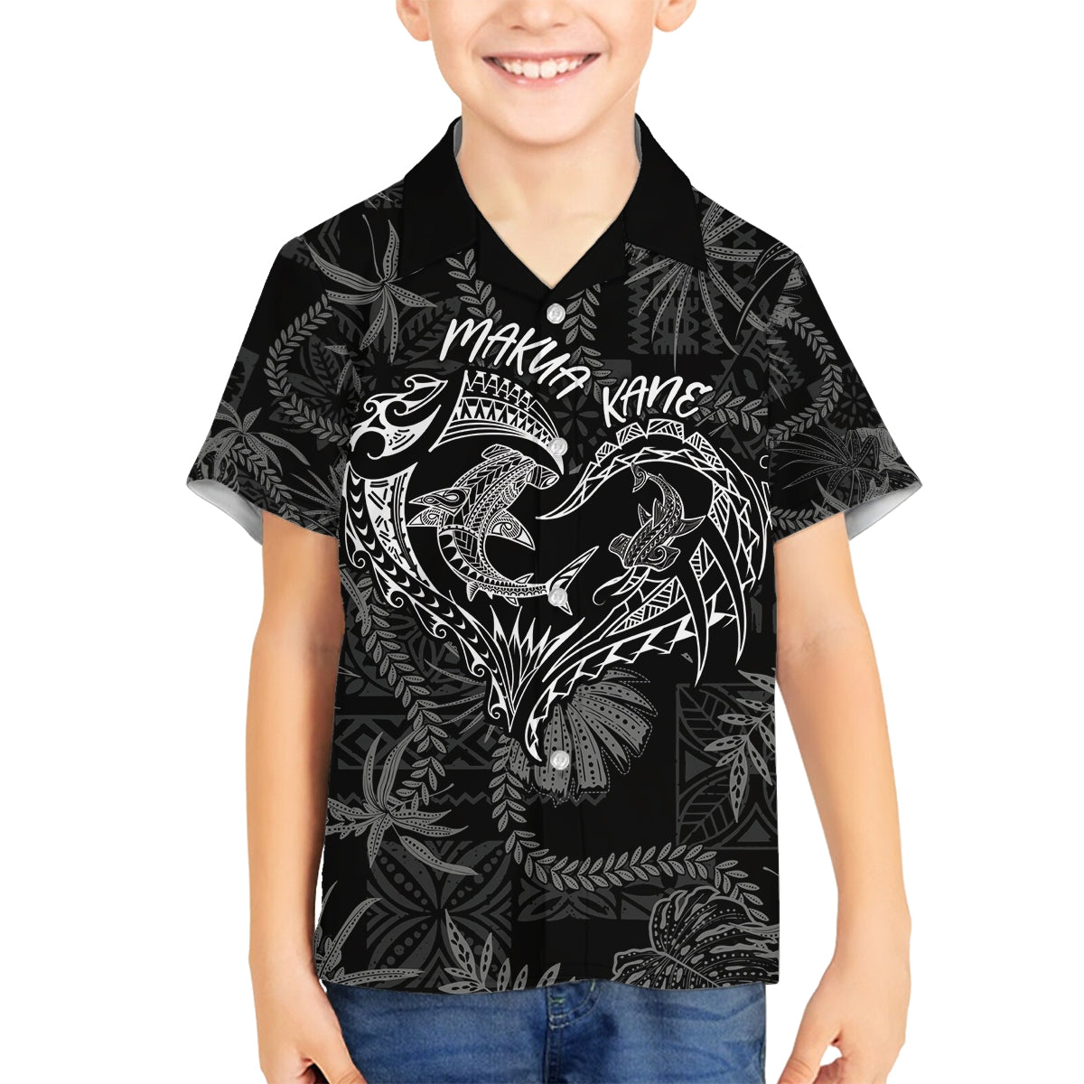 Hawaii Father's Day Vintage Lei Family Matching Puletasi and Hawaiian Shirt Hauoli la Makuakane - Black LT7 Son's Shirt Black - Polynesian Pride