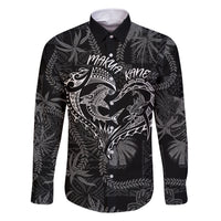 Hawaii Father's Day Vintage Lei Family Matching Short Sleeve Bodycon Dress and Hawaiian Shirt Hauoli la Makuakane - Black LT7 Dad's Shirt - Long Sleeve Black - Polynesian Pride
