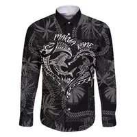 Hawaii Father's Day Vintage Lei Family Matching Summer Maxi Dress and Hawaiian Shirt Hauoli la Makuakane - Black LT7 Dad's Shirt - Long Sleeve Black - Polynesian Pride
