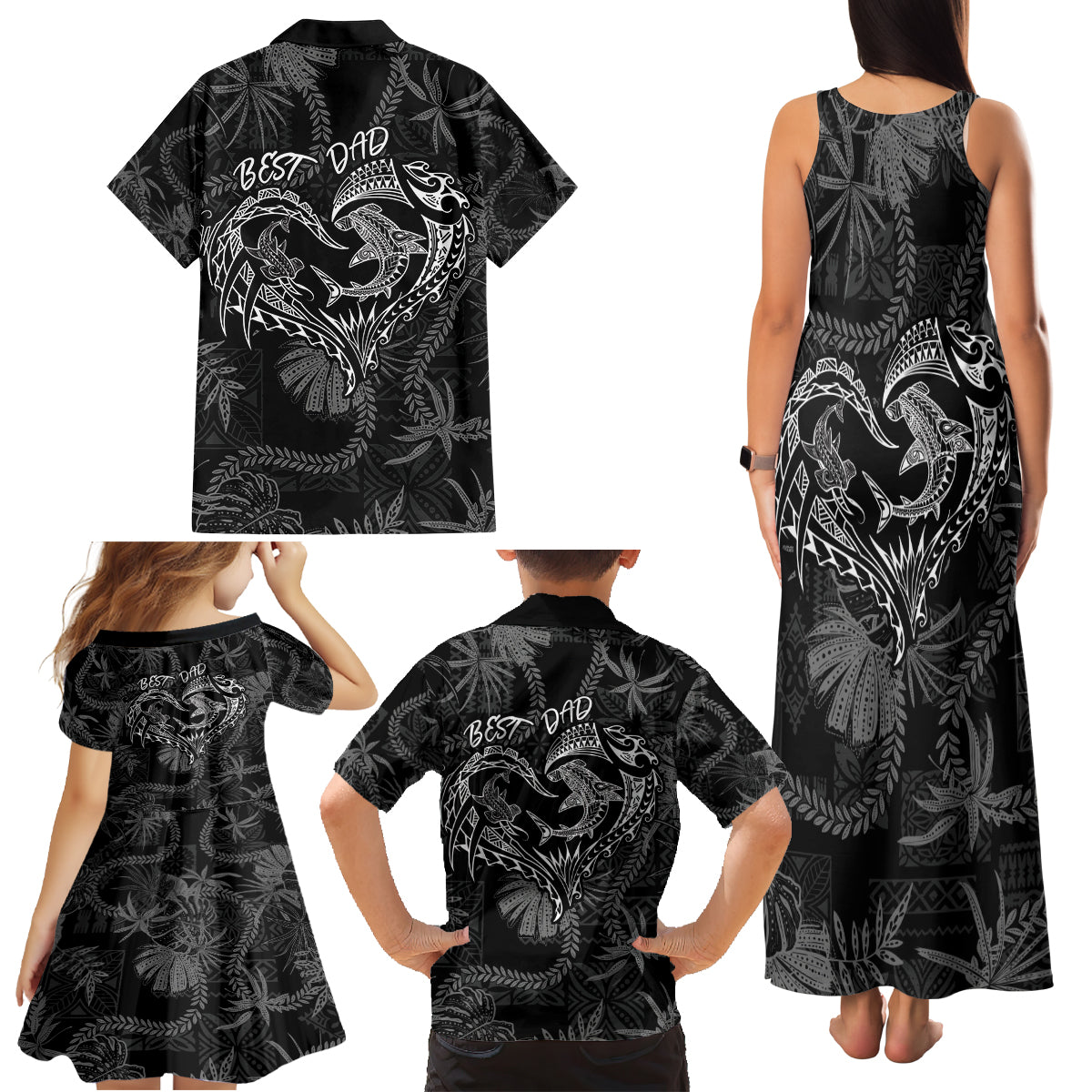 Hawaii Father's Day Vintage Lei Family Matching Tank Maxi Dress and Hawaiian Shirt Hauoli la Makuakane - Black LT7 - Polynesian Pride
