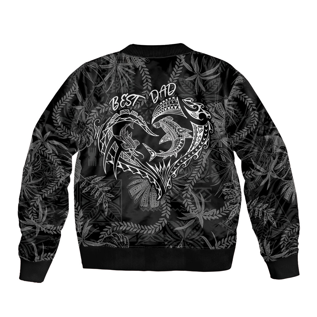 Hawaii Father's Day Vintage Lei Sleeve Zip Bomber Jacket Hauoli la Makuakane - Black
