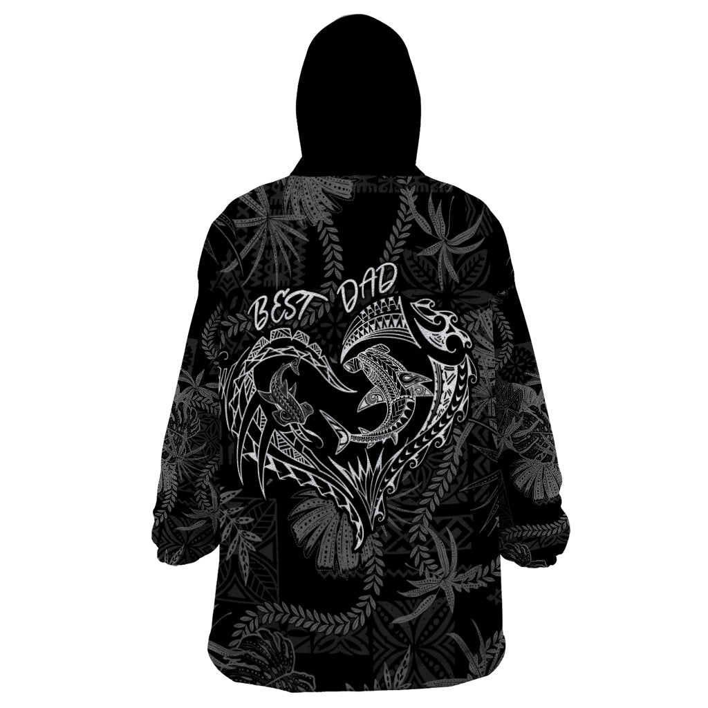 Hawaii Father's Day Vintage Lei Wearable Blanket Hoodie Hauoli la Makuakane - Black LT7 - Polynesian Pride