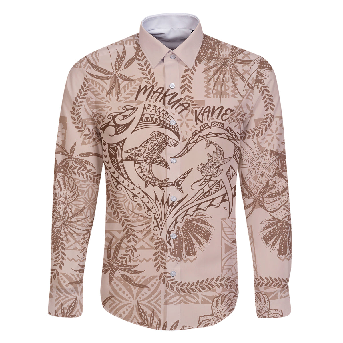 Hawaii Father's Day Vintage Lei Family Matching Mermaid Dress and Hawaiian Shirt Hauoli la Makuakane - Beige LT7 Dad's Shirt - Long Sleeve Beige - Polynesian Pride