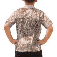 Hawaii Father's Day Vintage Lei Family Matching Off The Shoulder Long Sleeve Dress and Hawaiian Shirt Hauoli la Makuakane - Beige LT7 - Polynesian Pride