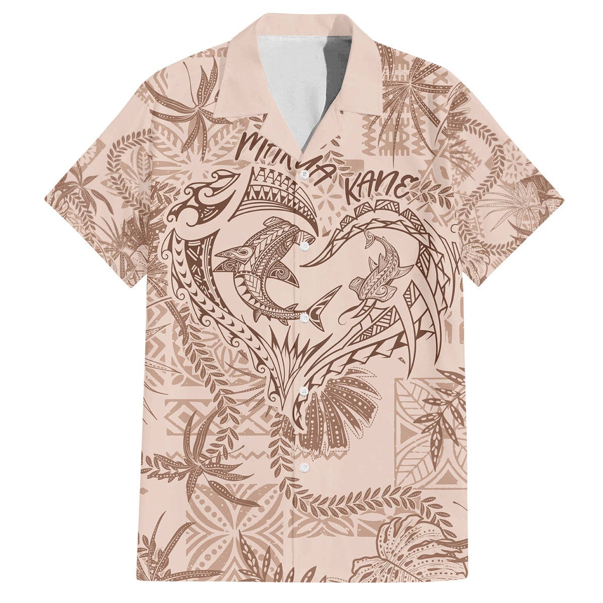 Hawaii Father's Day Vintage Lei Family Matching Off The Shoulder Long Sleeve Dress and Hawaiian Shirt Hauoli la Makuakane - Beige LT7 Dad's Shirt - Short Sleeve Beige - Polynesian Pride