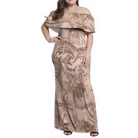 Hawaii Father's Day Vintage Lei Family Matching Off Shoulder Maxi Dress and Hawaiian Shirt Hauoli la Makuakane - Beige LT7 Mom's Dress Beige - Polynesian Pride