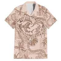 Hawaii Father's Day Vintage Lei Family Matching Short Sleeve Bodycon Dress and Hawaiian Shirt Hauoli la Makuakane - Beige LT7 Dad's Shirt - Short Sleeve Beige - Polynesian Pride