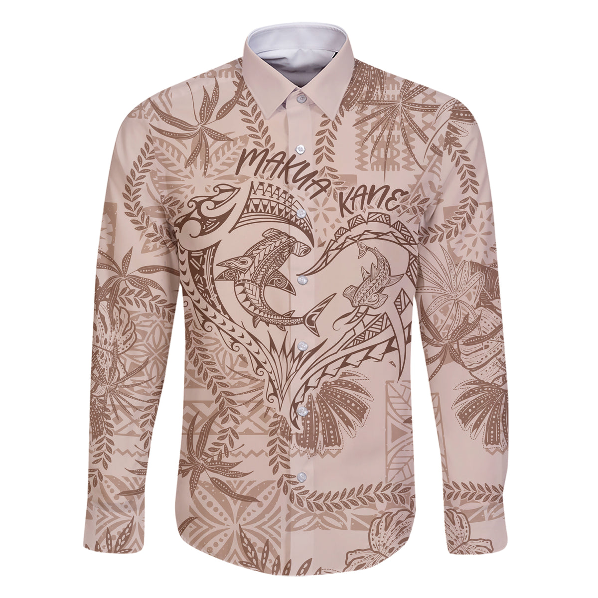 Hawaii Father's Day Vintage Lei Family Matching Short Sleeve Bodycon Dress and Hawaiian Shirt Hauoli la Makuakane - Beige LT7 Dad's Shirt - Long Sleeve Beige - Polynesian Pride
