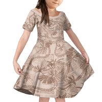 Hawaii Father's Day Vintage Lei Kid Short Sleeve Dress Hauoli la Makuakane - Beige LT7 KID Beige - Polynesian Pride