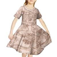 Hawaii Father's Day Vintage Lei Kid Short Sleeve Dress Hauoli la Makuakane - Beige LT7 - Polynesian Pride