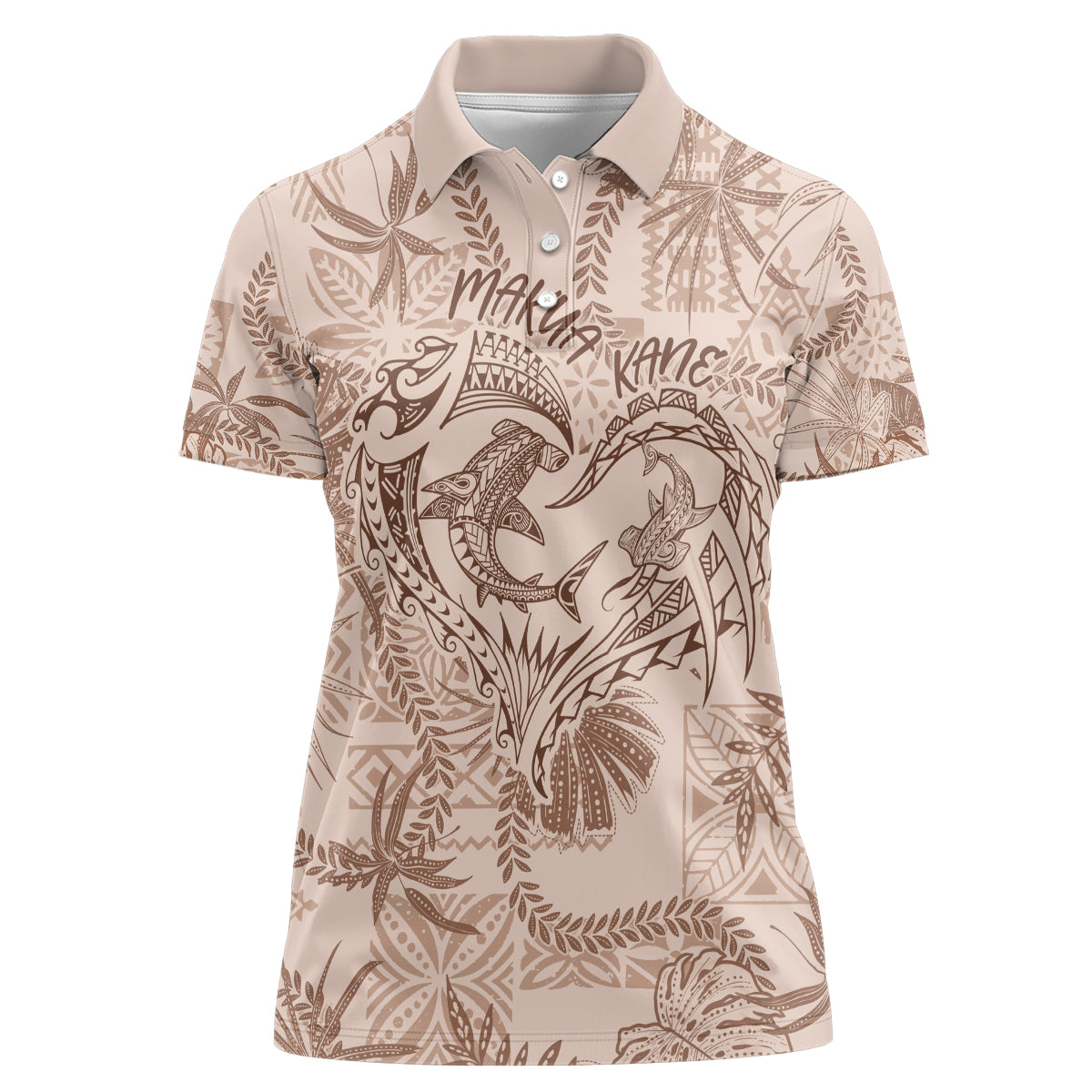 Hawaii Father's Day Vintage Lei Women Polo Shirt Hauoli la Makuakane - Beige LT7 Female Beige - Polynesian Pride