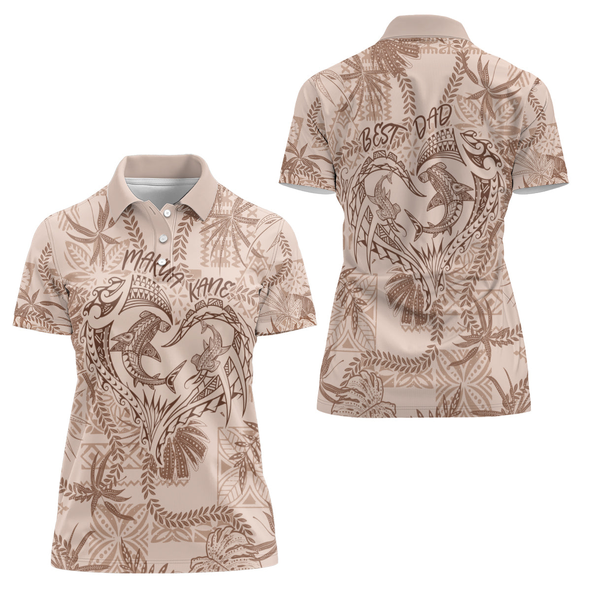 Hawaii Father's Day Vintage Lei Women Polo Shirt Hauoli la Makuakane - Beige LT7 - Polynesian Pride
