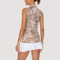 Hawaii Father's Day Vintage Lei Women Sleeveless Polo Shirt Hauoli la Makuakane - Beige