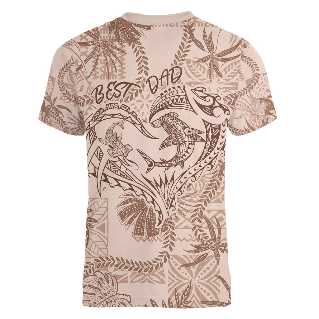 Hawaii Father's Day Vintage Lei Women V-Neck T-Shirt Hauoli la Makuakane - Beige