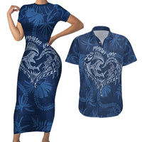 Hawaii Father's Day Vintage Lei Couples Matching Short Sleeve Bodycon Dress and Hawaiian Shirt Hauoli la Makuakane - Blue LT7 Blue - Polynesian Pride