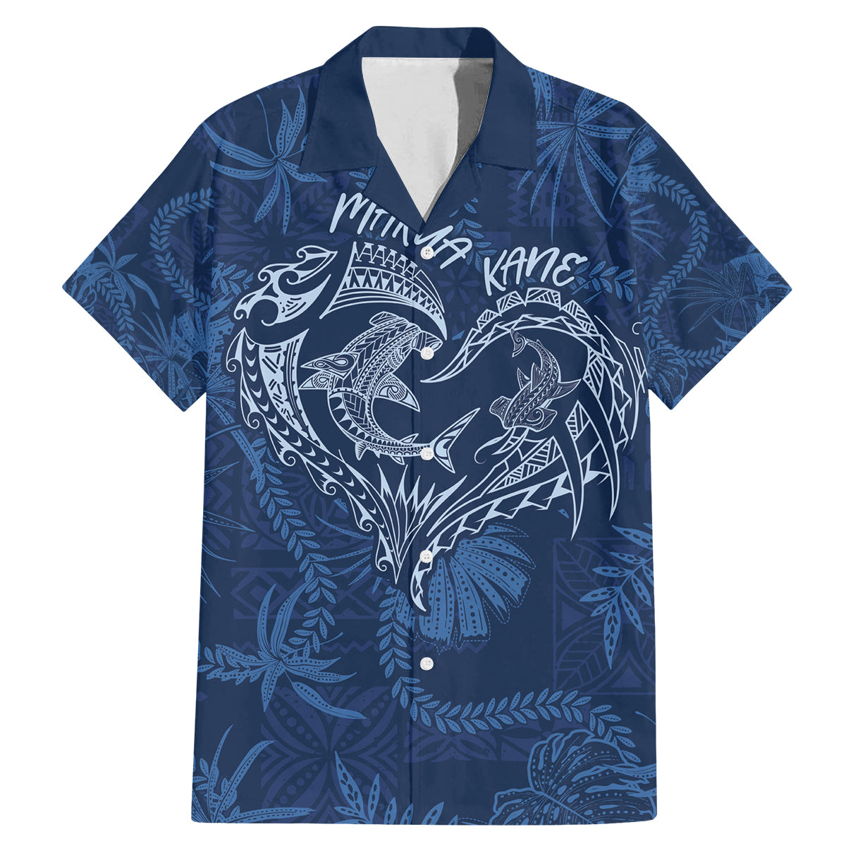Hawaii Father's Day Vintage Lei Family Matching Mermaid Dress and Hawaiian Shirt Hauoli la Makuakane - Blue LT7 Dad's Shirt - Short Sleeve Blue - Polynesian Pride