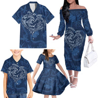 Hawaii Father's Day Vintage Lei Family Matching Off The Shoulder Long Sleeve Dress and Hawaiian Shirt Hauoli la Makuakane - Blue LT7 - Polynesian Pride